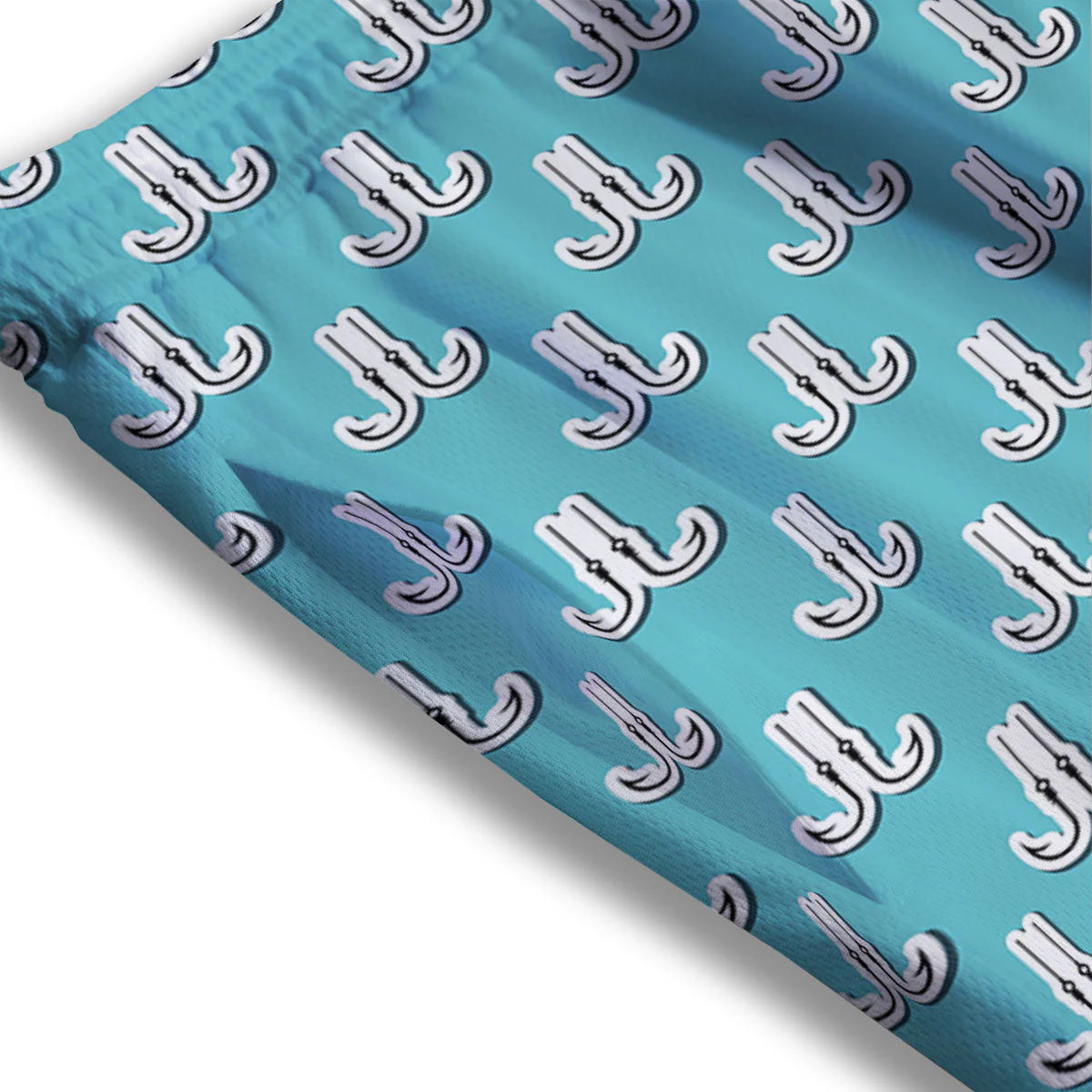 Blue Fish Hook Print Pattern Mesh Shorts - Image 3