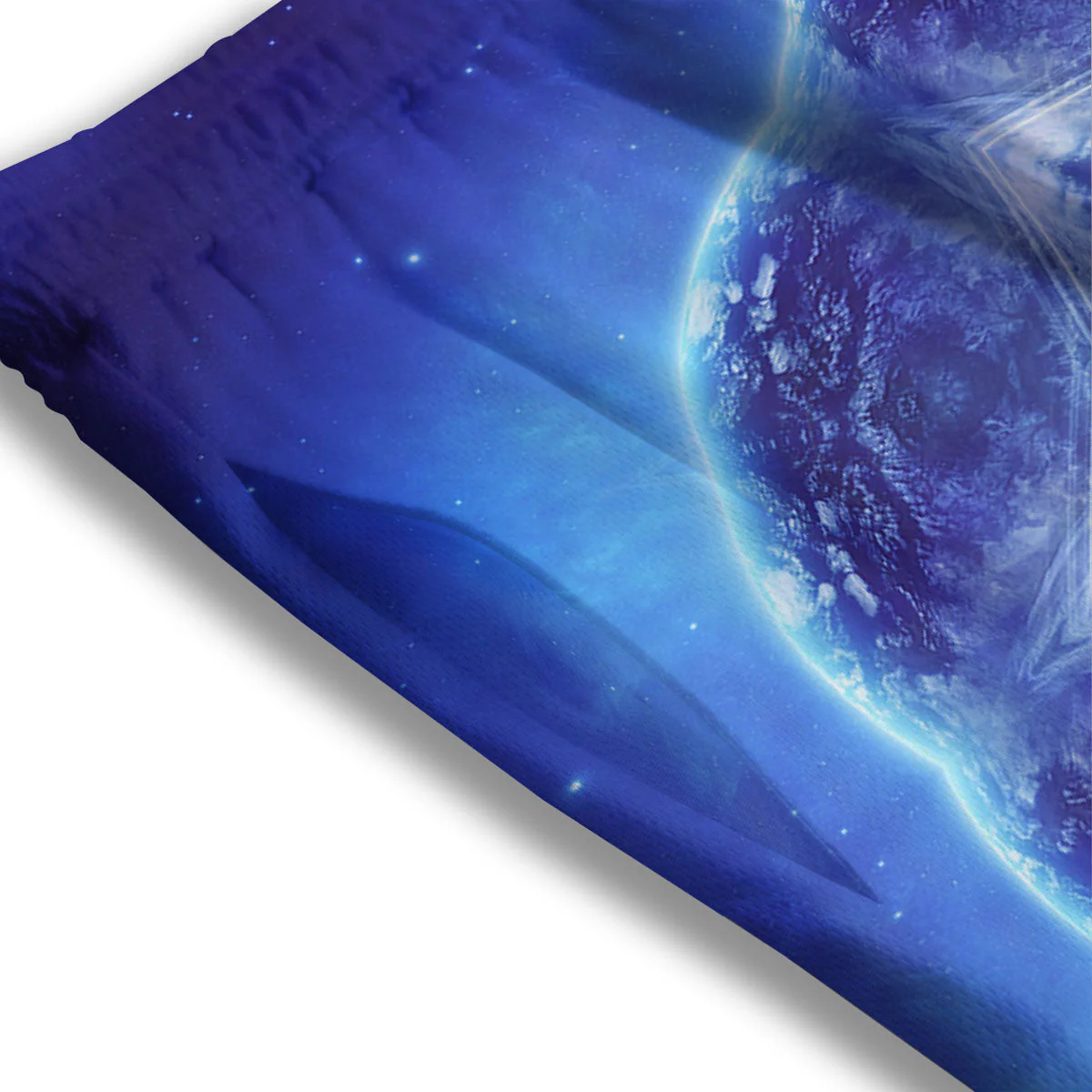 Blue Fractal Kaleidoscope Print Mesh Shorts - Image 3
