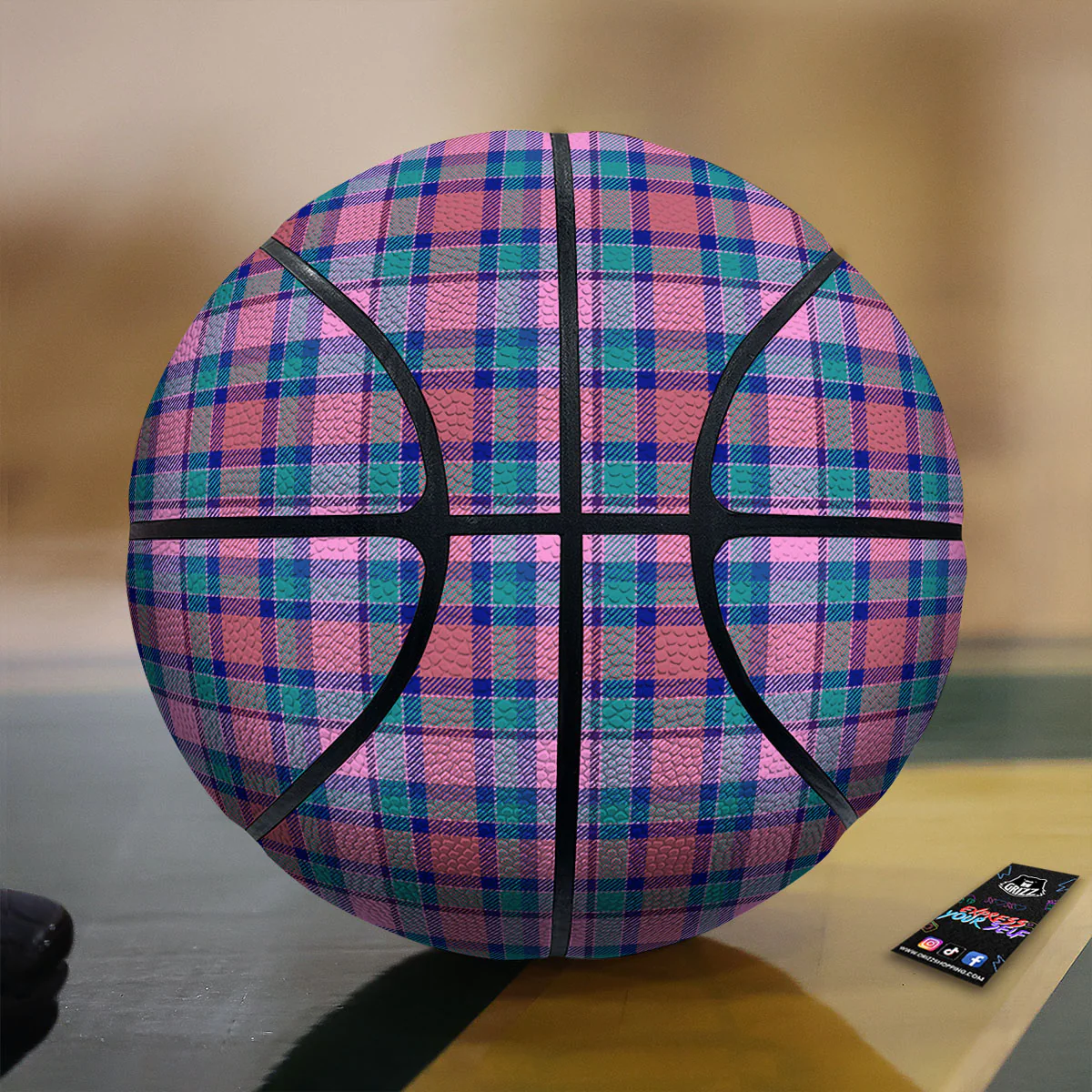 Blue Green And Pink Tartan Print Pattern Basketball
