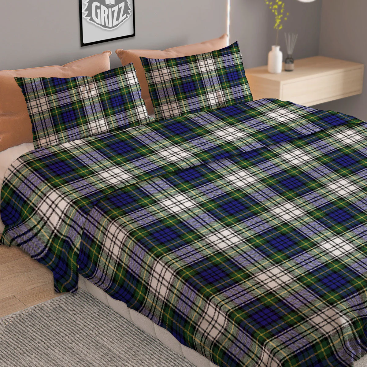 Blue Green And White Plaid Print Pattern Duvet Cover Bedding Set - Image 2