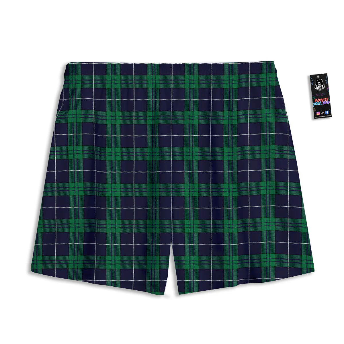 Blue Green And White Tartan Print Mesh Shorts - Image 2