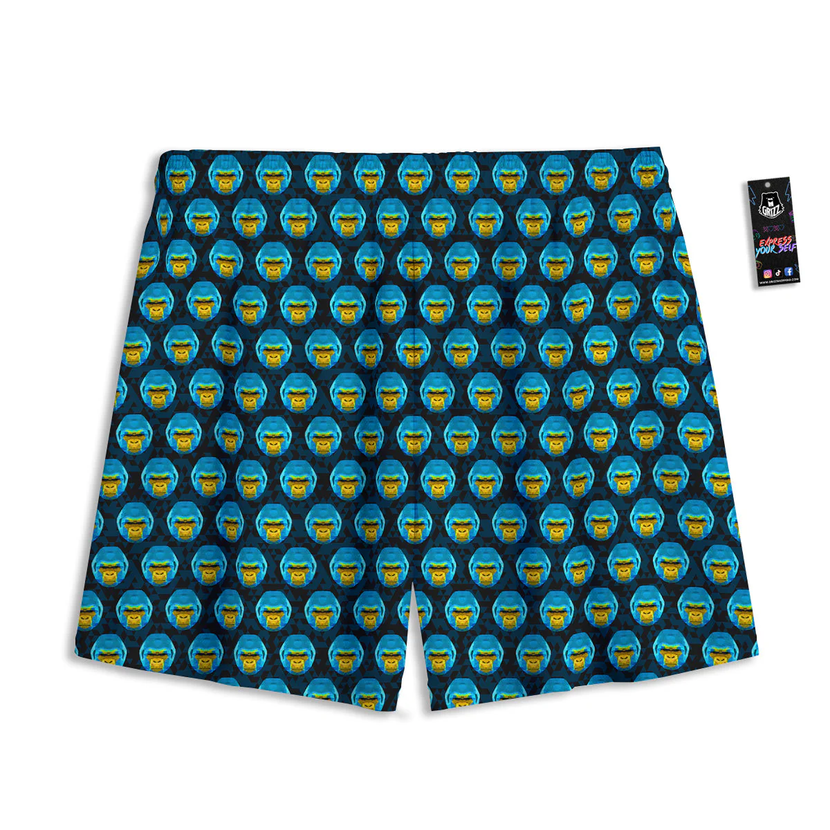 Blue Head Gorilla Geometric Triangle Print Pattern Mesh Shorts - Image 2