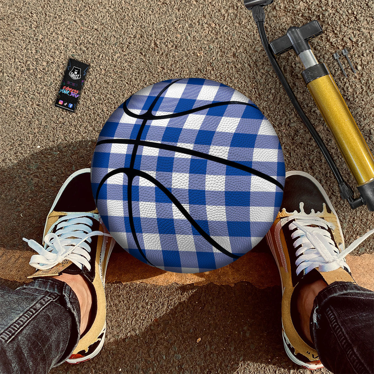 Blue Indigo And White Gingham Print Basketball - Image 2