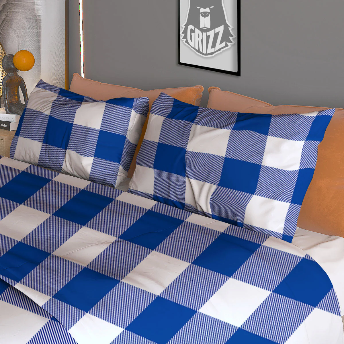 Blue Indigo And White Gingham Print Duvet Cover Bedding Set - Image 3