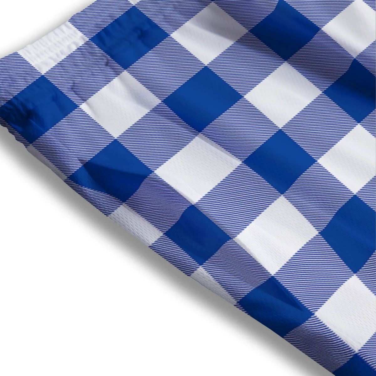 Blue Indigo And White Gingham Print Mesh Shorts - Image 3