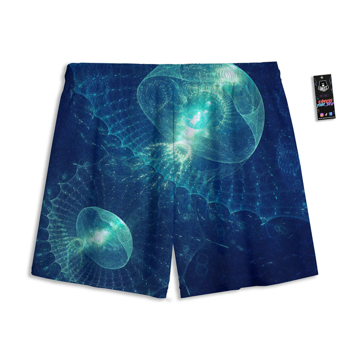 Blue Jellyfish On Deep Sea Print Mesh Shorts - Image 2