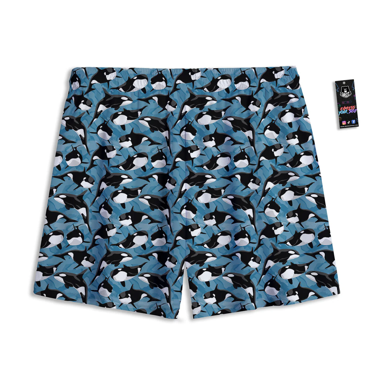Blue Killer Whale Print Pattern Mesh Shorts - Image 2