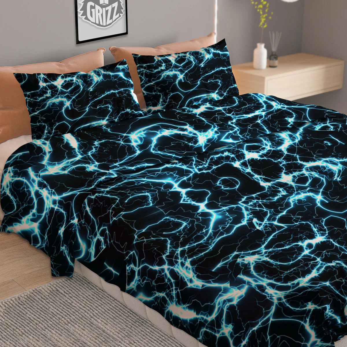 Blue Lightning Explosion Print Pattern Duvet Cover Bedding Set - Image 2