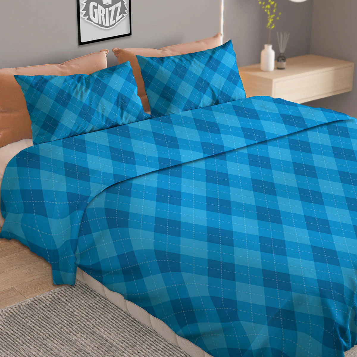 Blue Ocean Argyle Print Pattern Duvet Cover Bedding Set - Image 2