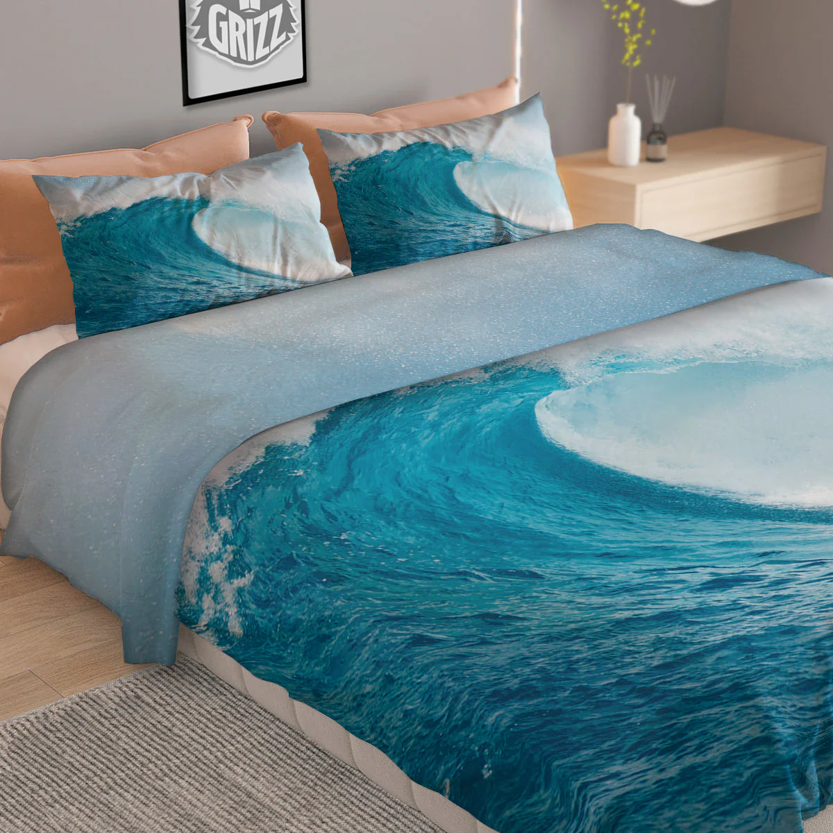 Blue Ocean Wave Print Duvet Cover Bedding Set - Image 2