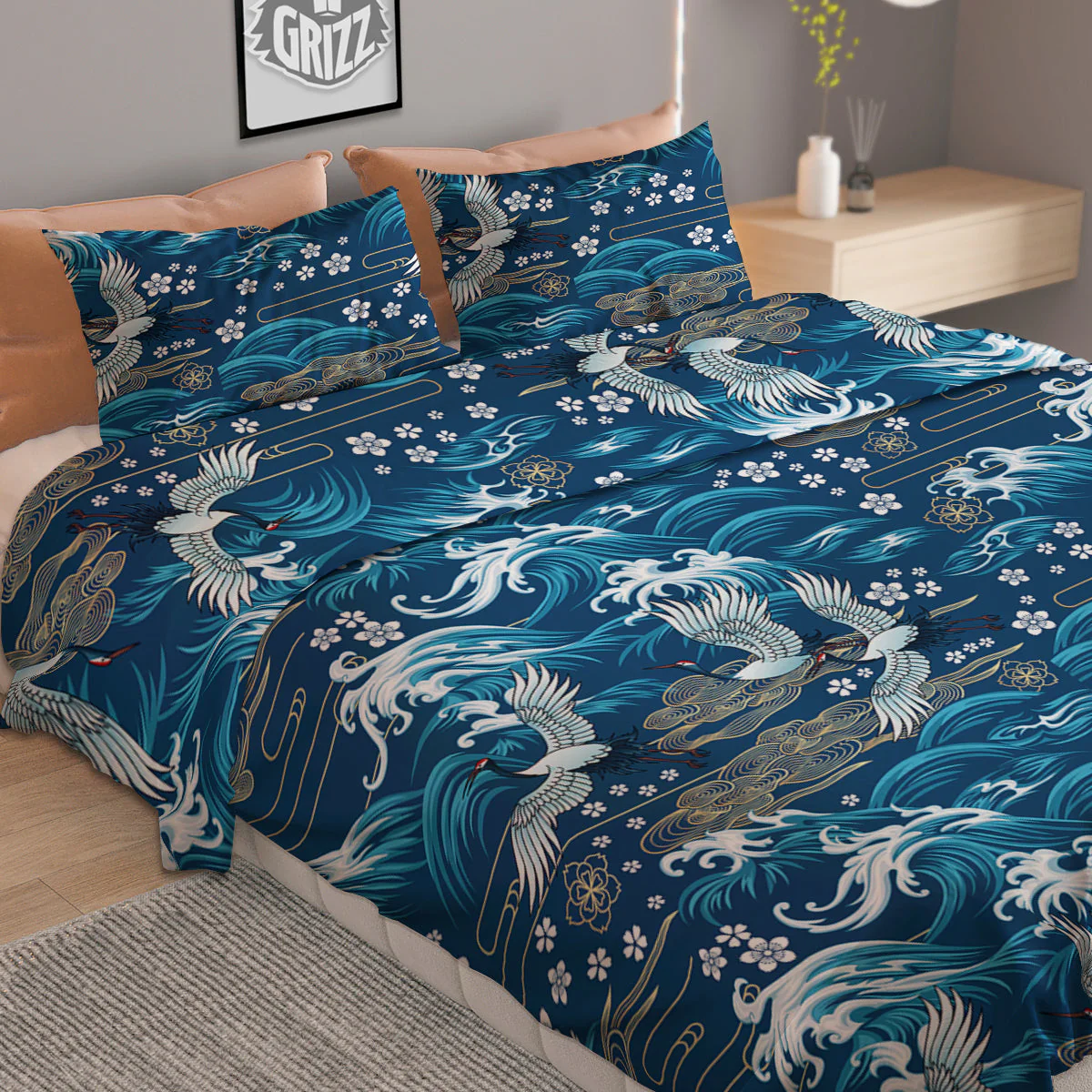 Blue Oriental Sea Print Pattern Duvet Cover Bedding Set - Image 2