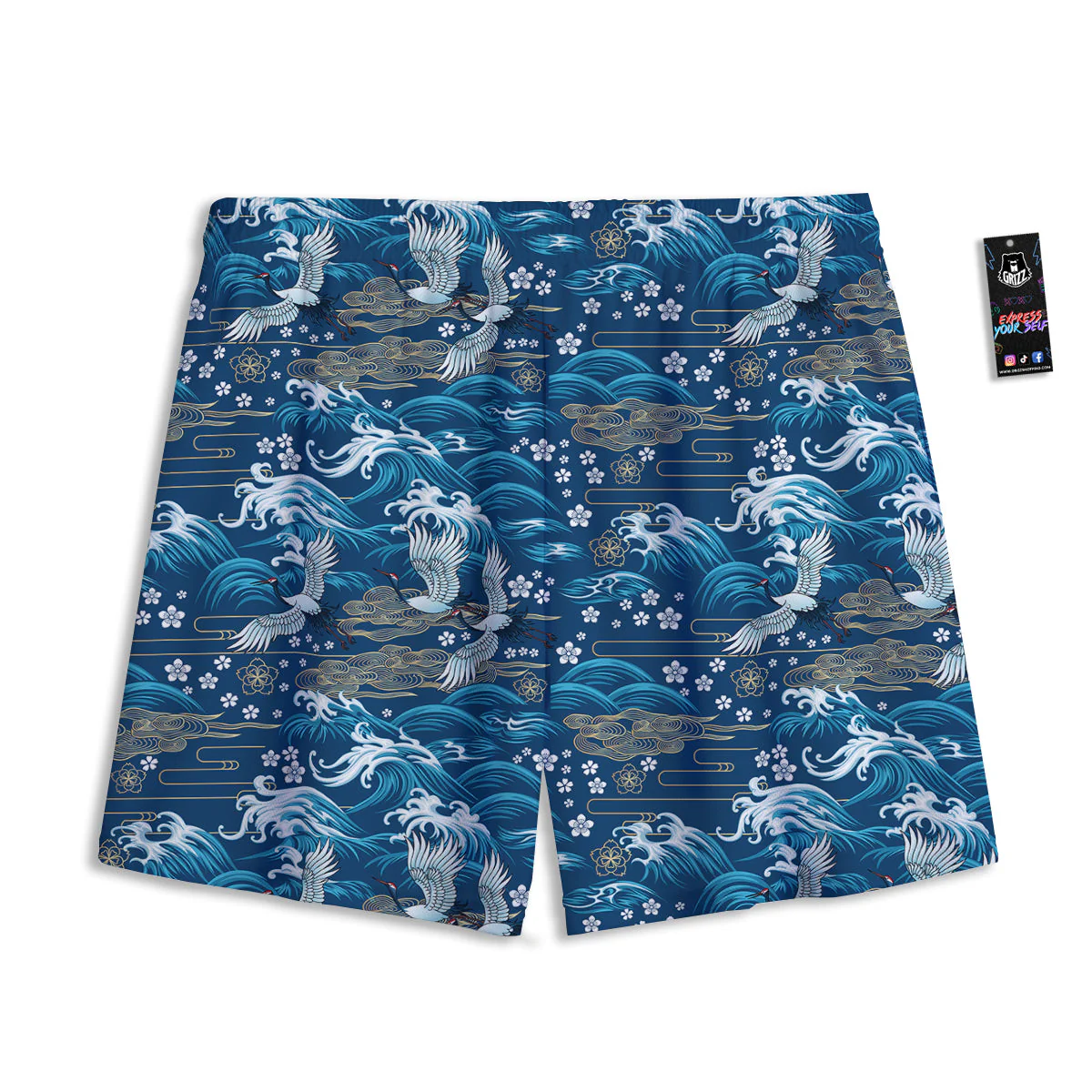 Blue Oriental Sea Print Pattern Mesh Shorts - Image 2