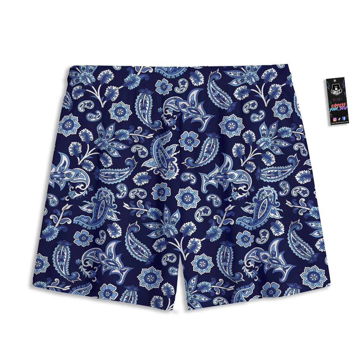 Blue Paisley Print Pattern Mesh Shorts - Image 2