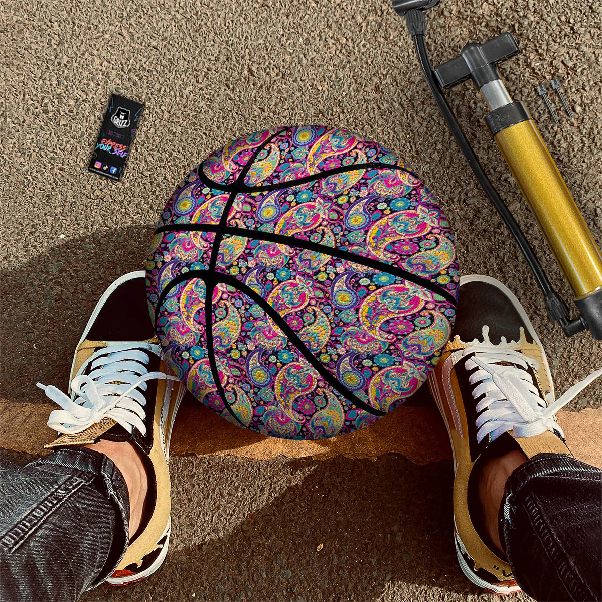Blue Pink And Green Paisley Print Basketball - Image 2