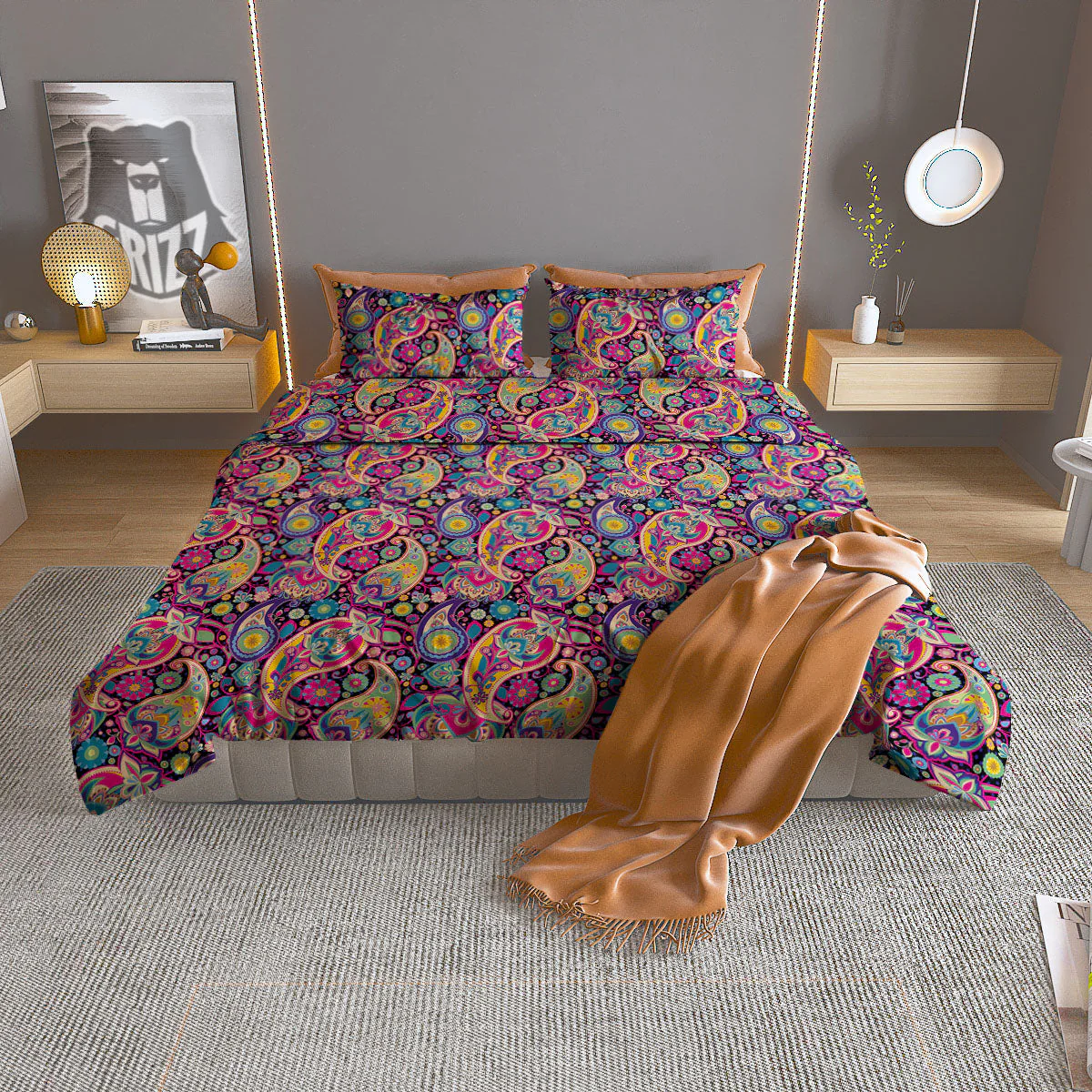 Blue Pink And Green Paisley Print Duvet Cover Bedding Set
