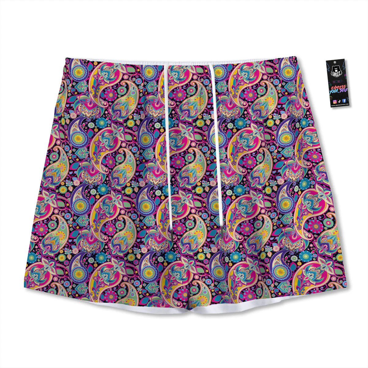 Blue Pink And Green Paisley Print Mesh Shorts