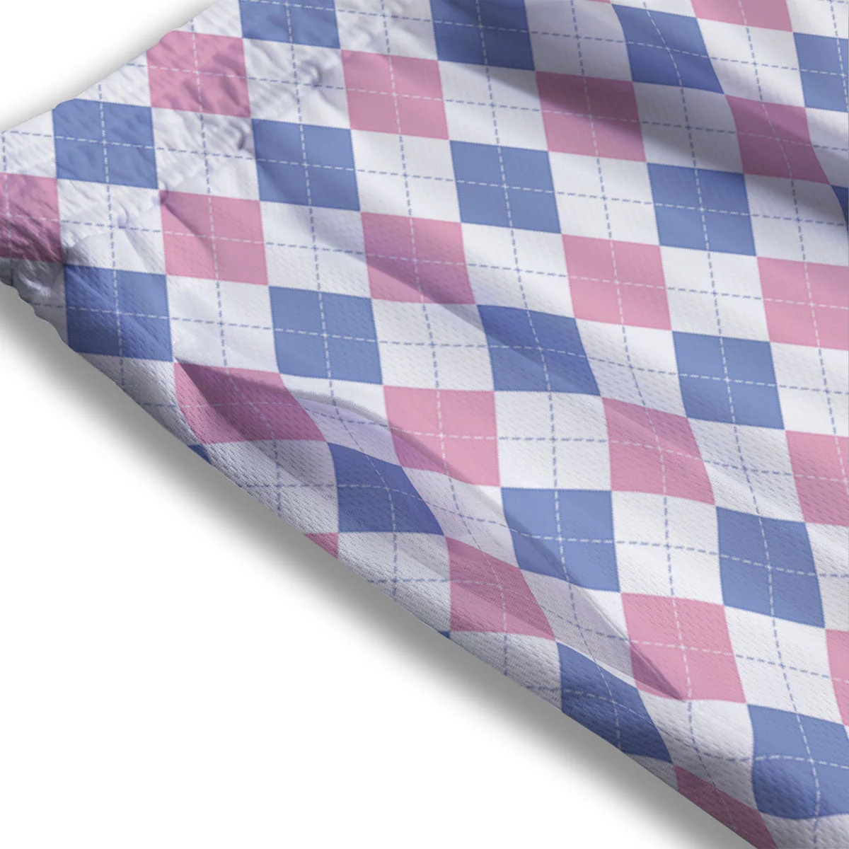 Blue Pink And White Argyle Print Pattern Mesh Shorts - Image 3