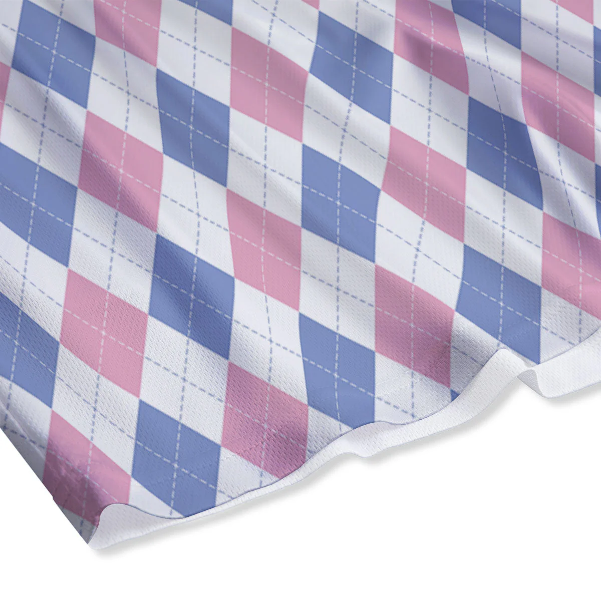 Blue Pink And White Argyle Print Pattern Mesh Shorts - Image 4
