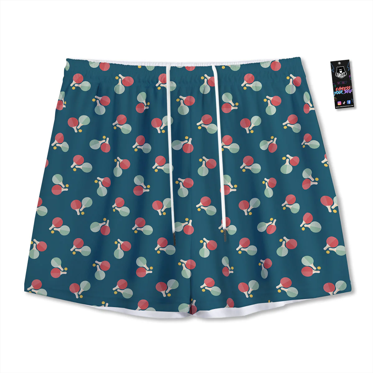 Blue Red Pingpong Print Pattern Mesh Shorts