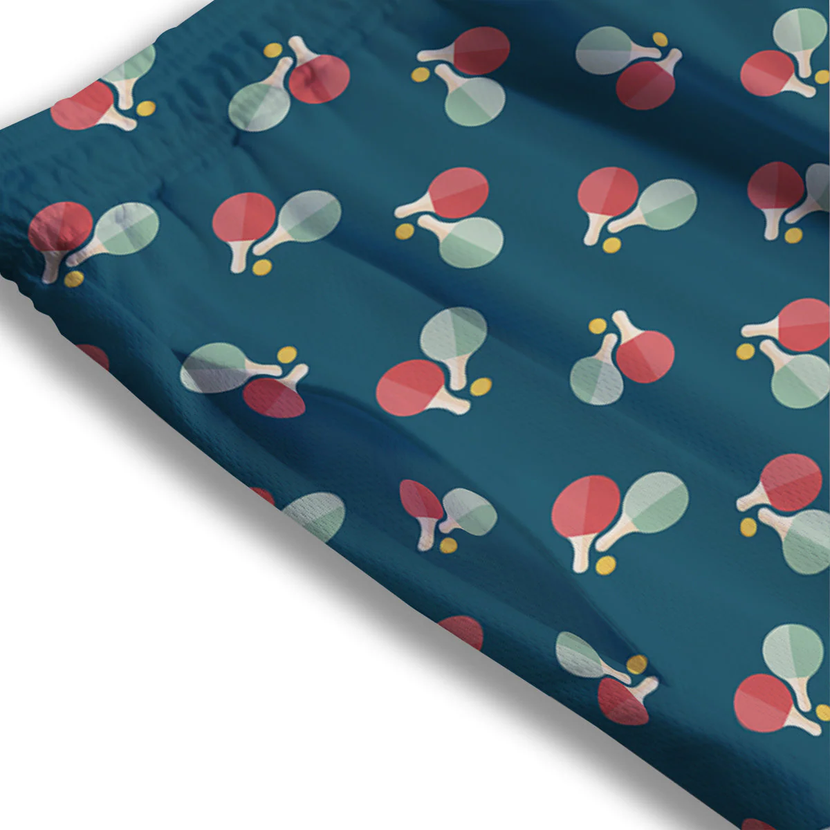 Blue Red Pingpong Print Pattern Mesh Shorts - Image 3