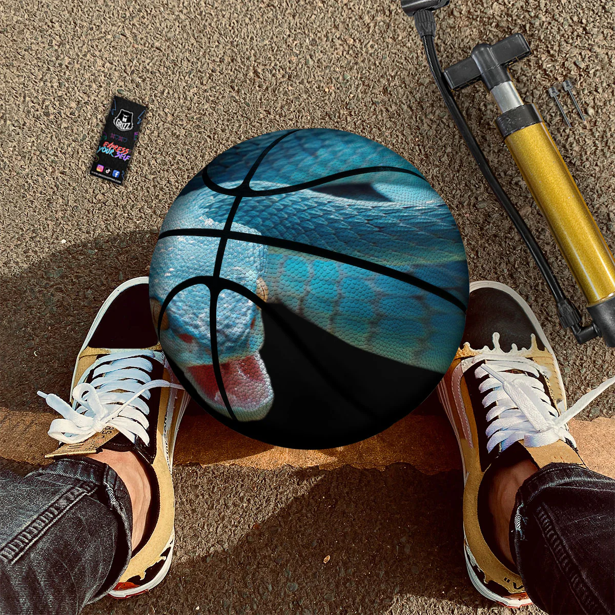 Blue Scary Viper Snake Print Basketball - Image 2