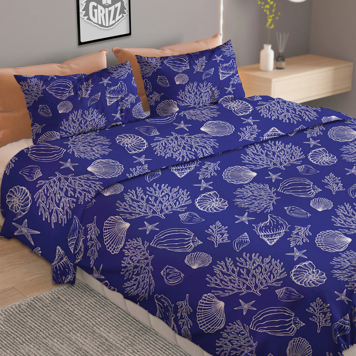 Blue Sea Corals Print Pattern Duvet Cover Bedding Set - Image 2