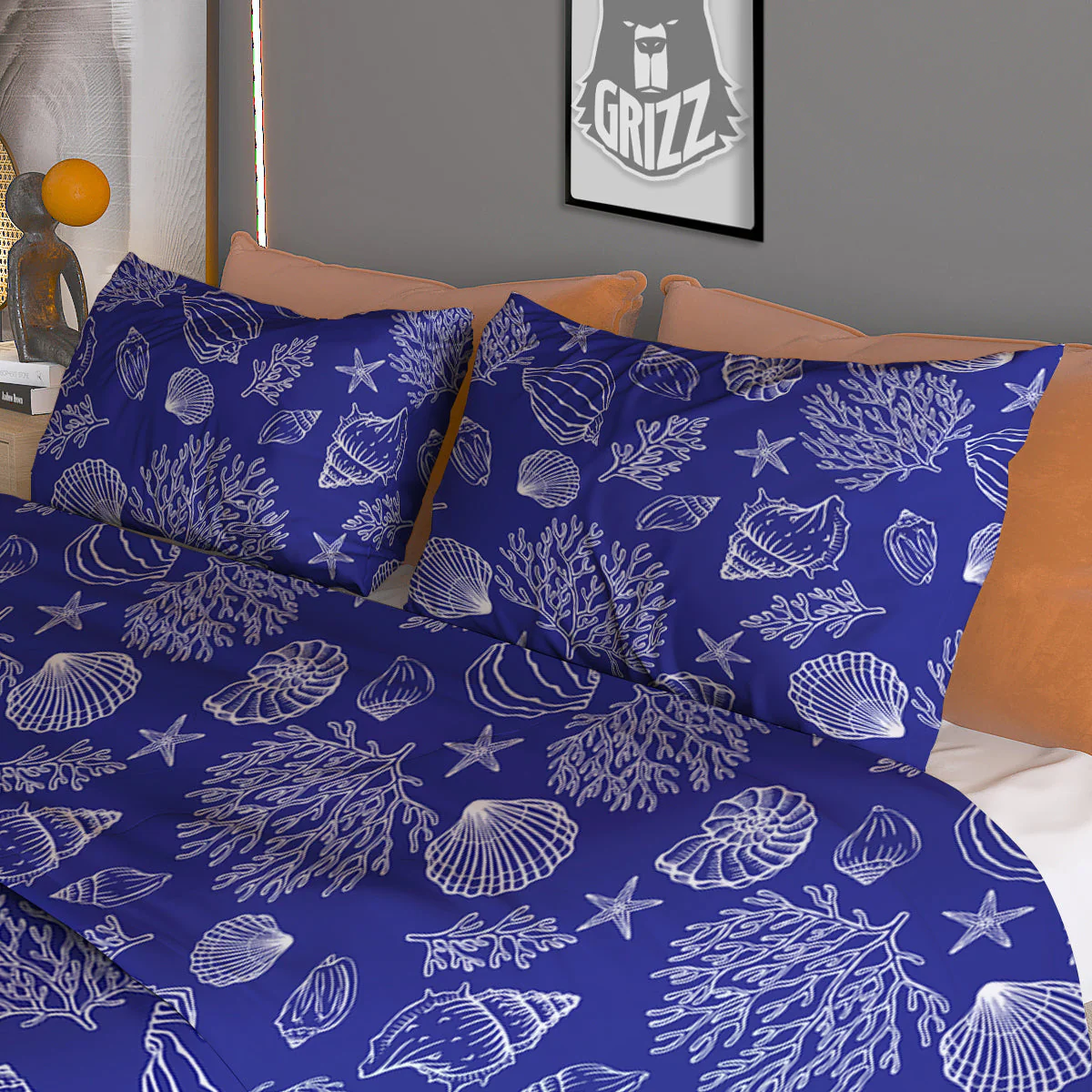 Blue Sea Corals Print Pattern Duvet Cover Bedding Set - Image 3