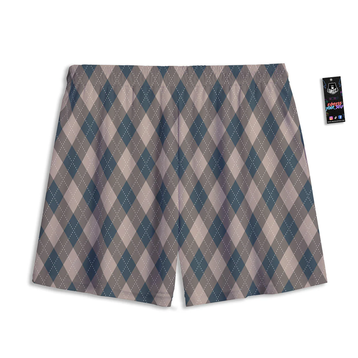 Blue Spruce And Beige Argyle Print Pattern Mesh Shorts - Image 2