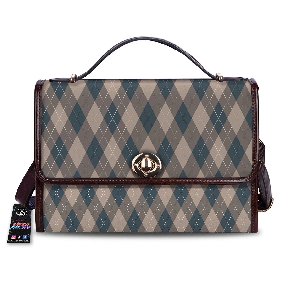 Blue Spruce And Beige Argyle Print Pattern Women's Satchel Bag