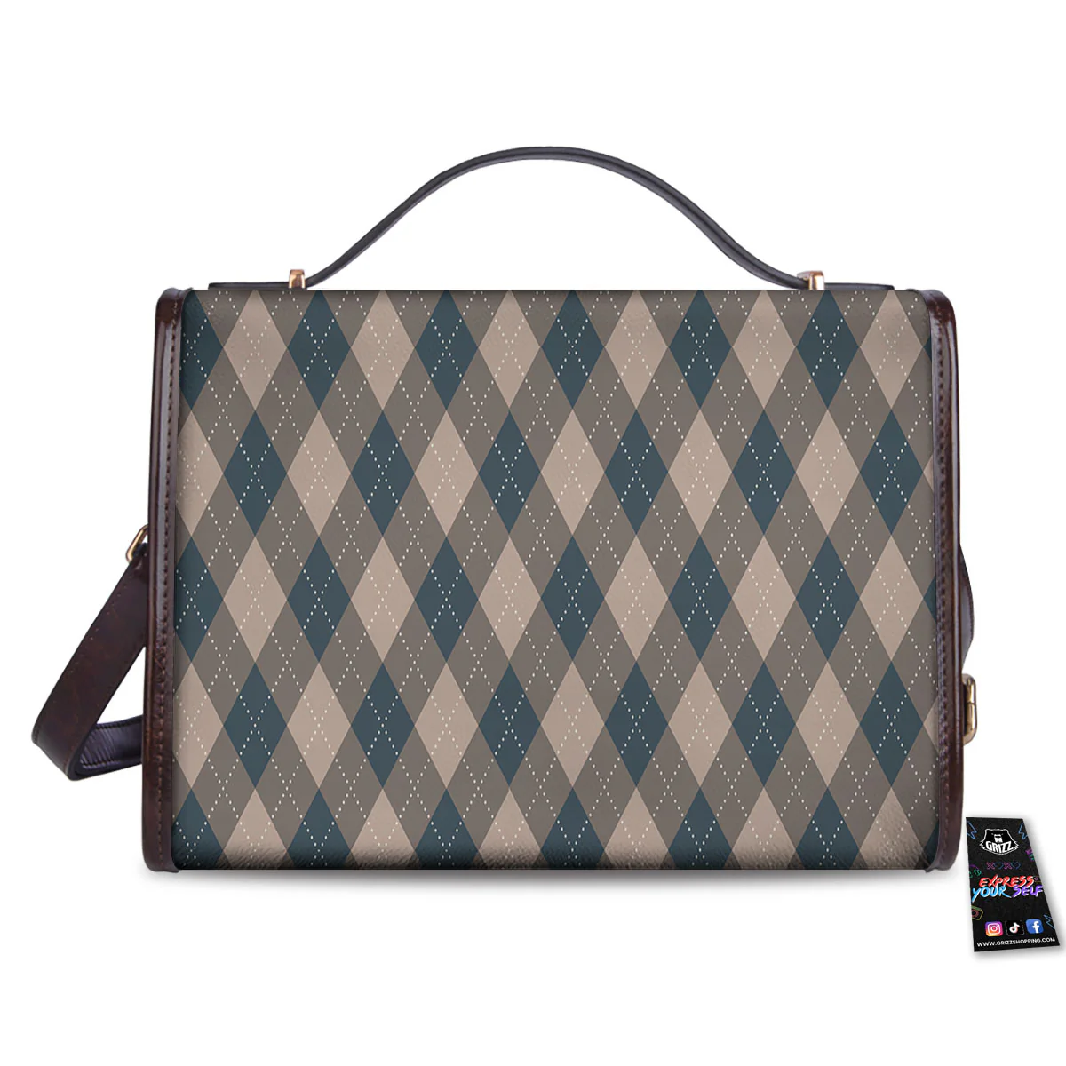 Blue Spruce And Beige Argyle Print Pattern Women's Satchel Bag - Image 2