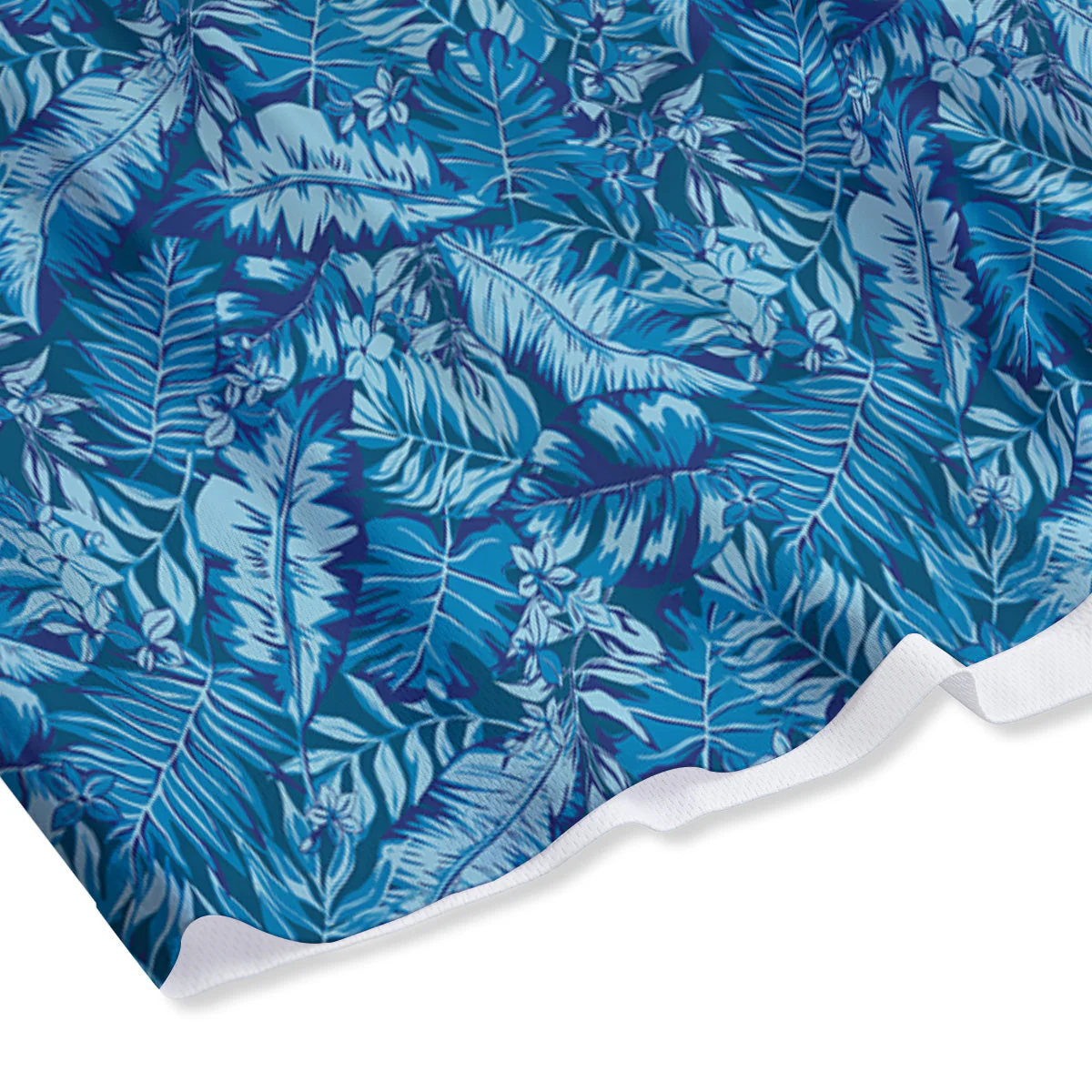 Blue Tropical Leaves Print Mesh Shorts - Image 4