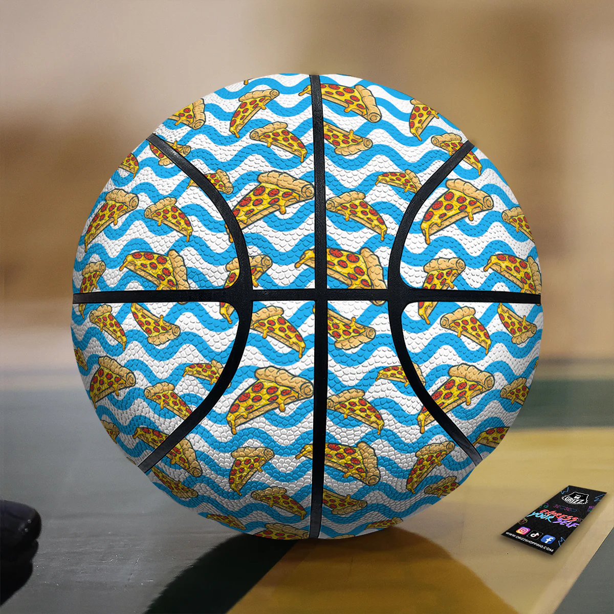 Blue Wave Pizza Print Pattern Basketball