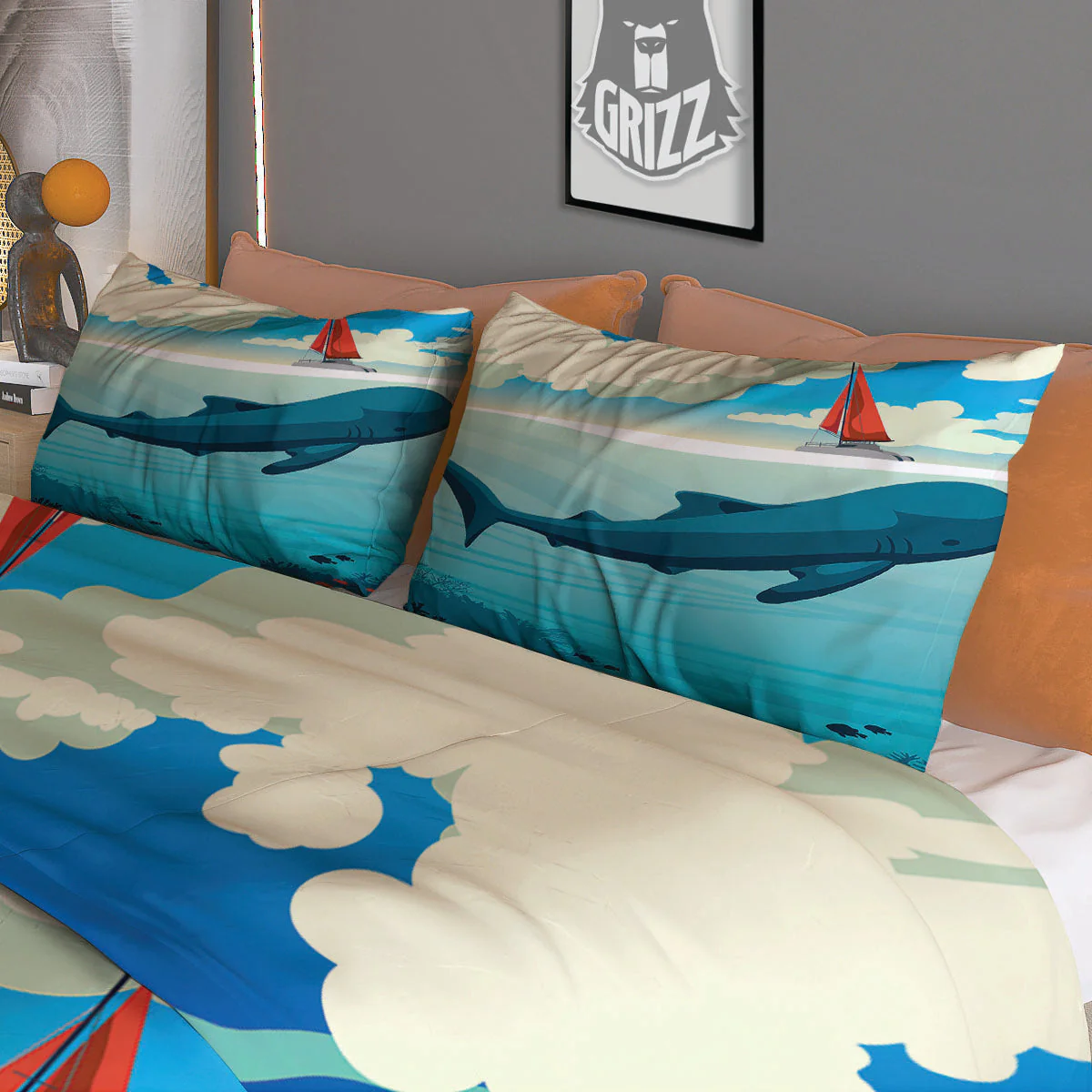 Blue Whale In Deep Sea Print Duvet Cover Bedding Set - Image 3