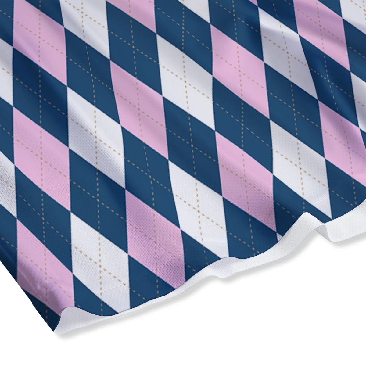Blue White And Pink Argyle Print Pattern Mesh Shorts - Image 4