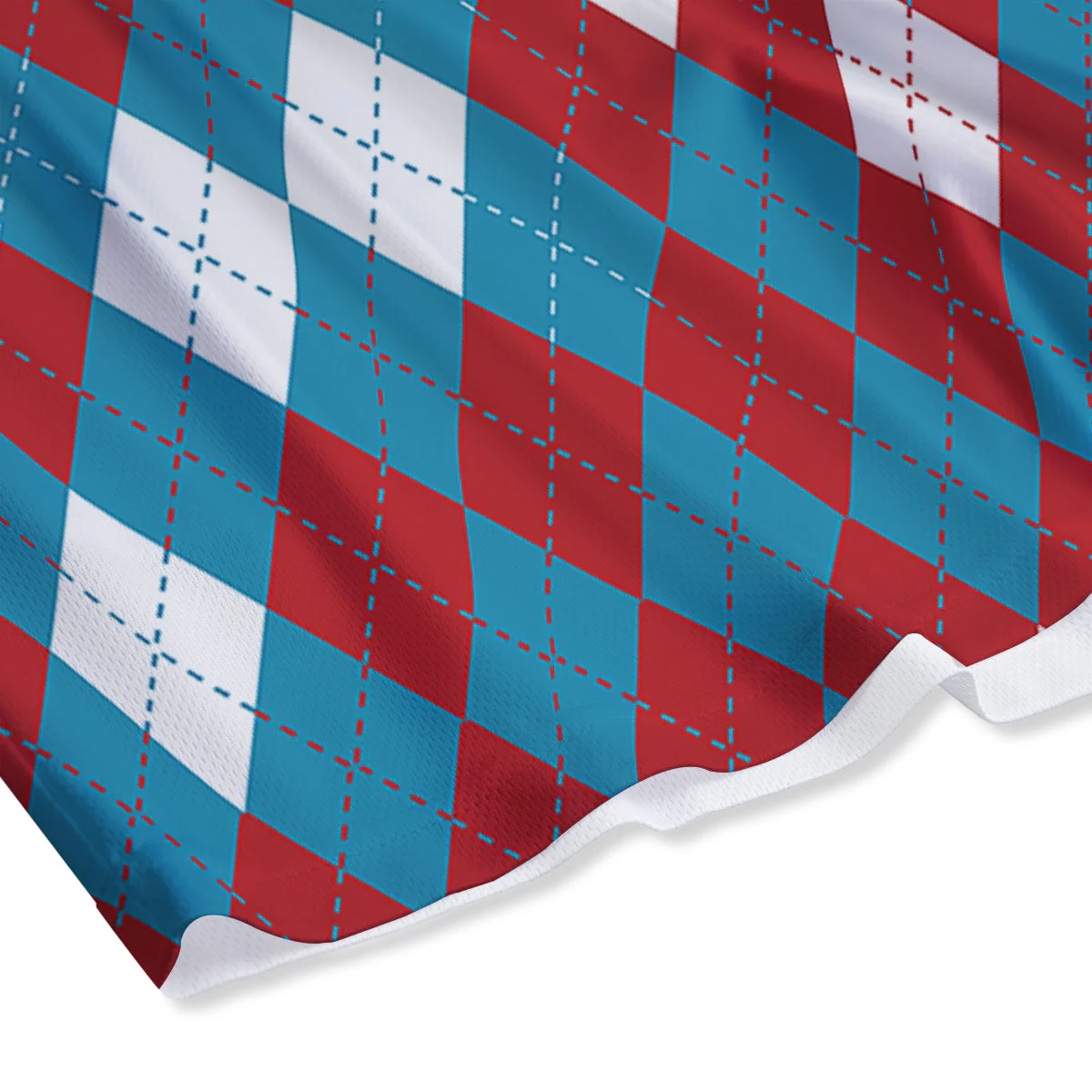 Blue White And Red Argyle Print Pattern Mesh Shorts - Image 4