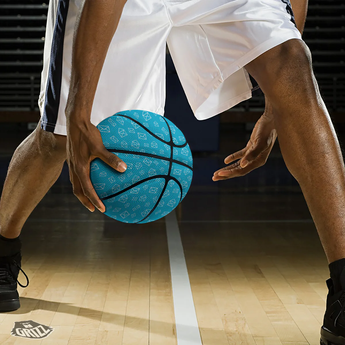 Blue White Mail Print Pattern Basketball - Image 3