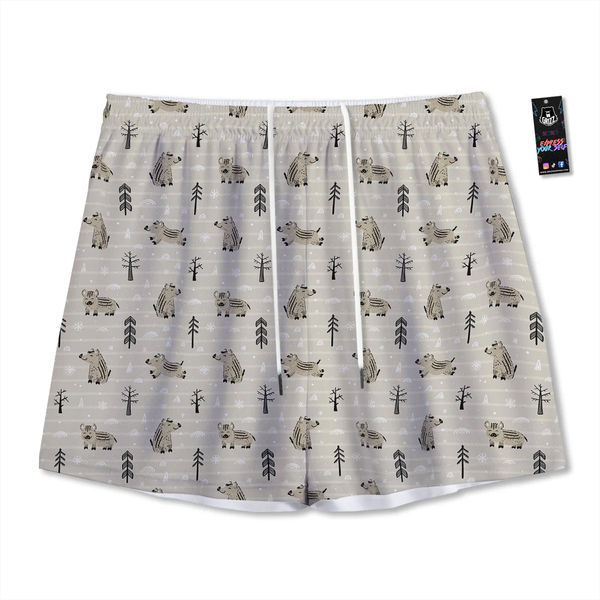 Boar Striped Print Pattern Mesh Shorts