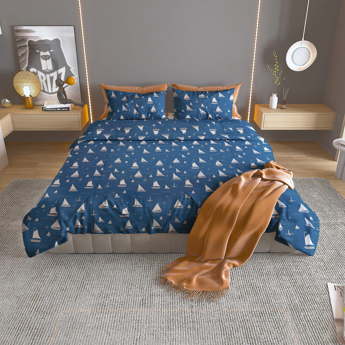 Boat Drawing Print Pattern Duvet Cover Bedding Set
