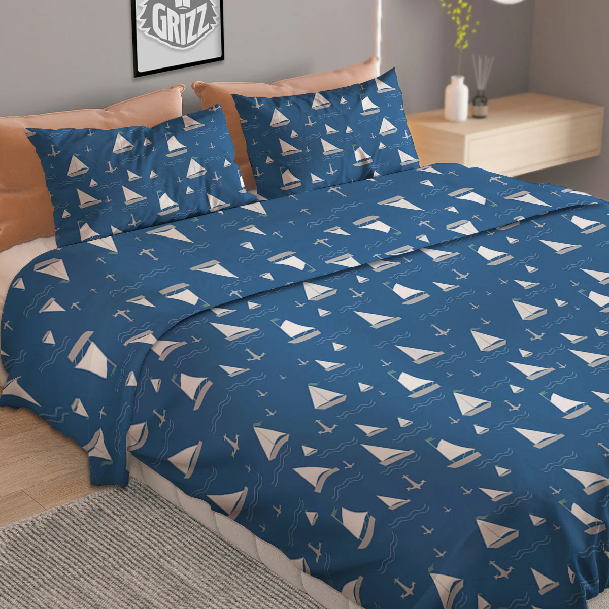 Boat Drawing Print Pattern Duvet Cover Bedding Set - Image 2