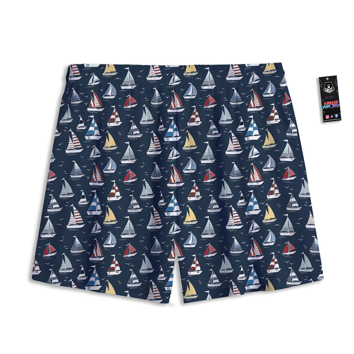 Boat On Sea Print Pattern Mesh Shorts - Image 2