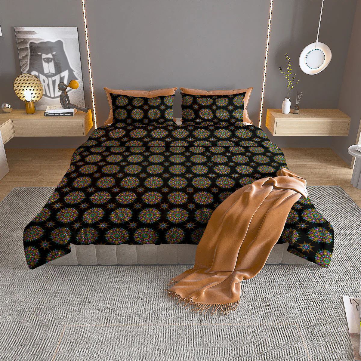 Bohemian Colorful Mandala Print Pattern Duvet Cover Bedding Set