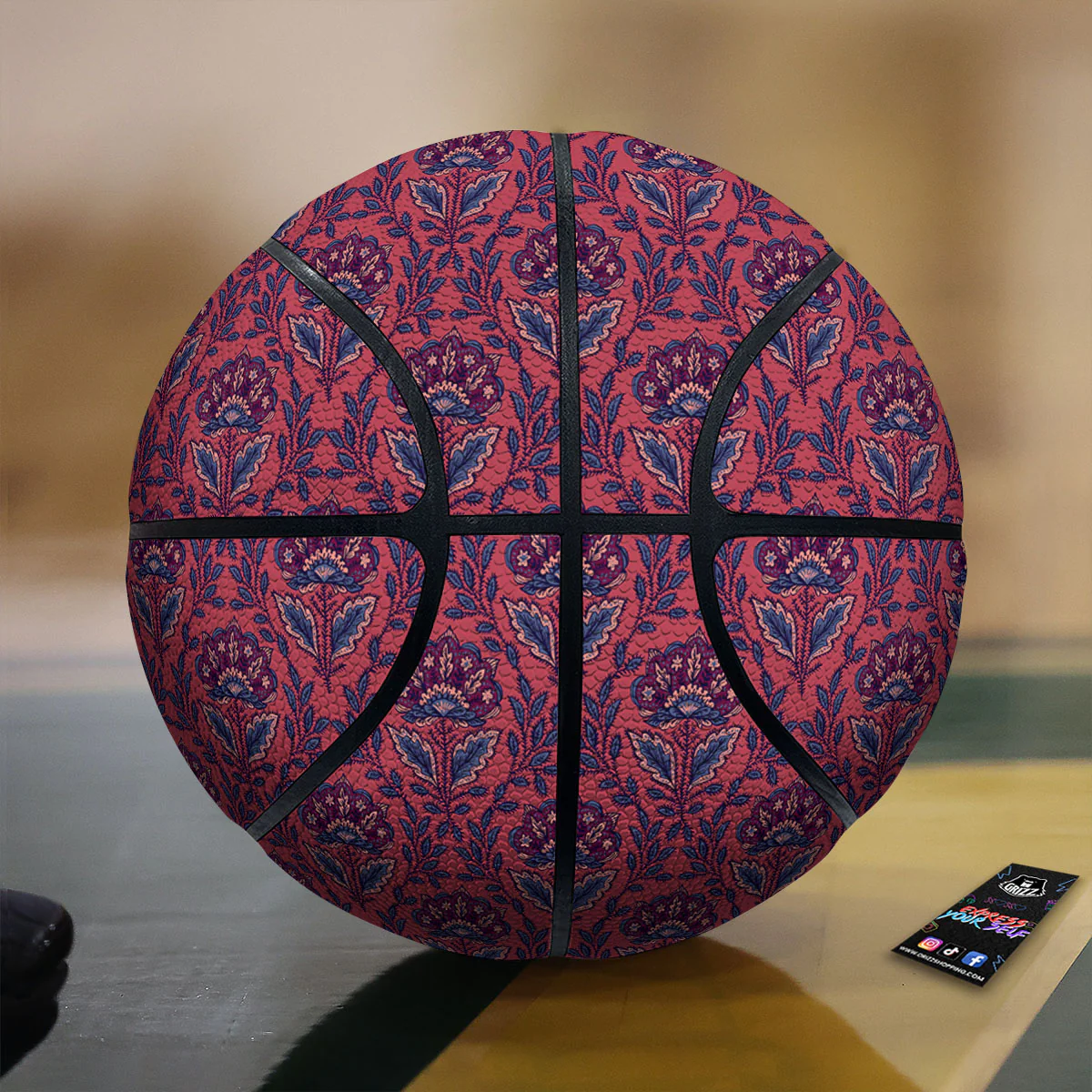Bohemian Floral Maroon Vintage Print Pattern Basketball