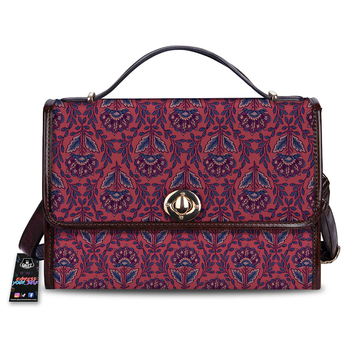 Bohemian Floral Maroon Vintage Print Pattern Women's Satchel Bag