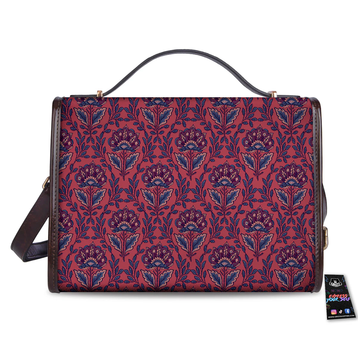 Bohemian Floral Maroon Vintage Print Pattern Women's Satchel Bag - Image 2