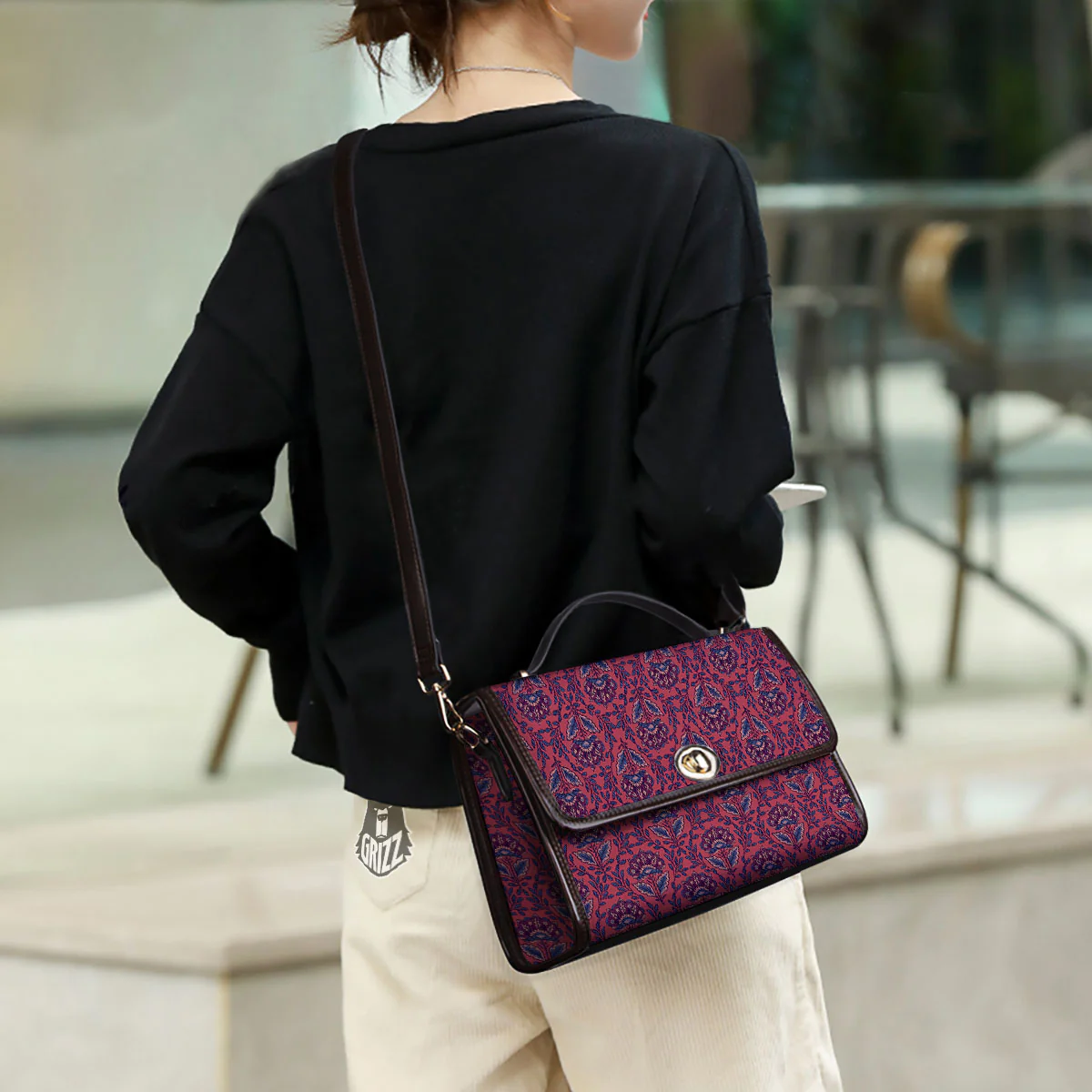 Bohemian Floral Maroon Vintage Print Pattern Women's Satchel Bag - Image 3