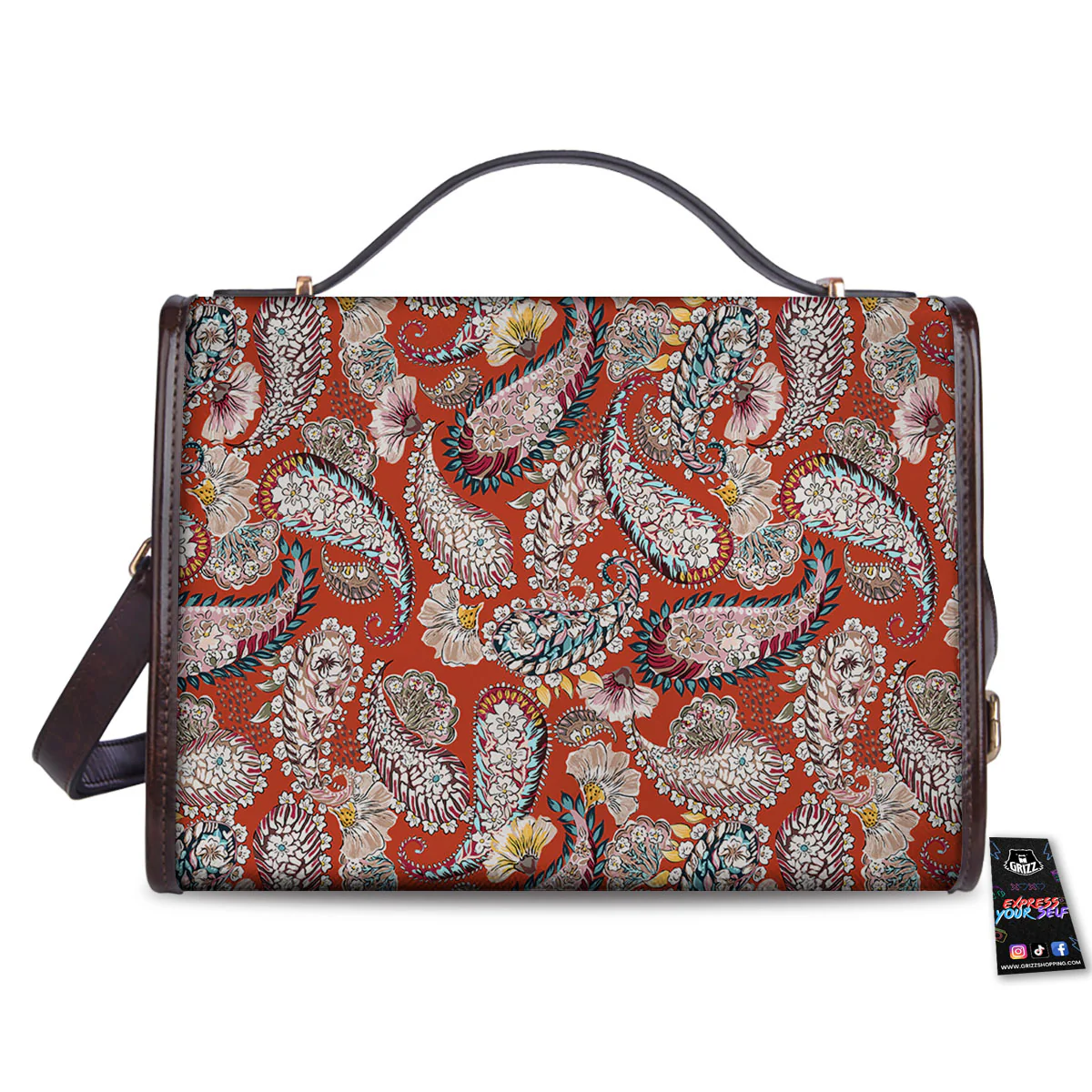 Bohemian Floral Orange Print Pattern Women's Satchel Bag - Image 2