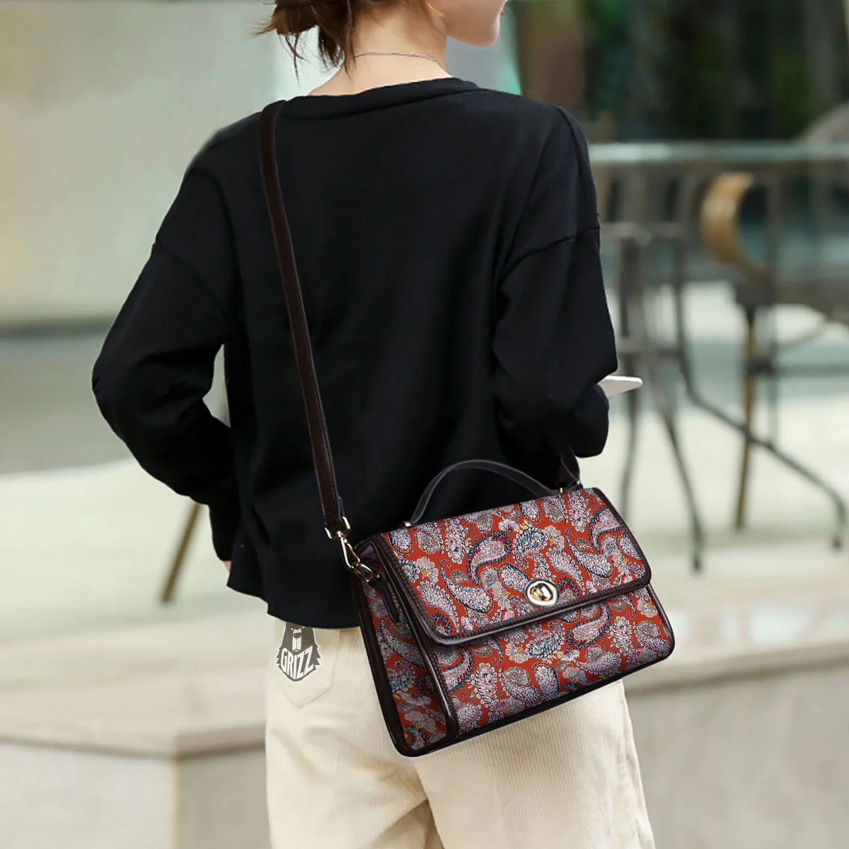 Bohemian Floral Orange Print Pattern Women's Satchel Bag - Image 3