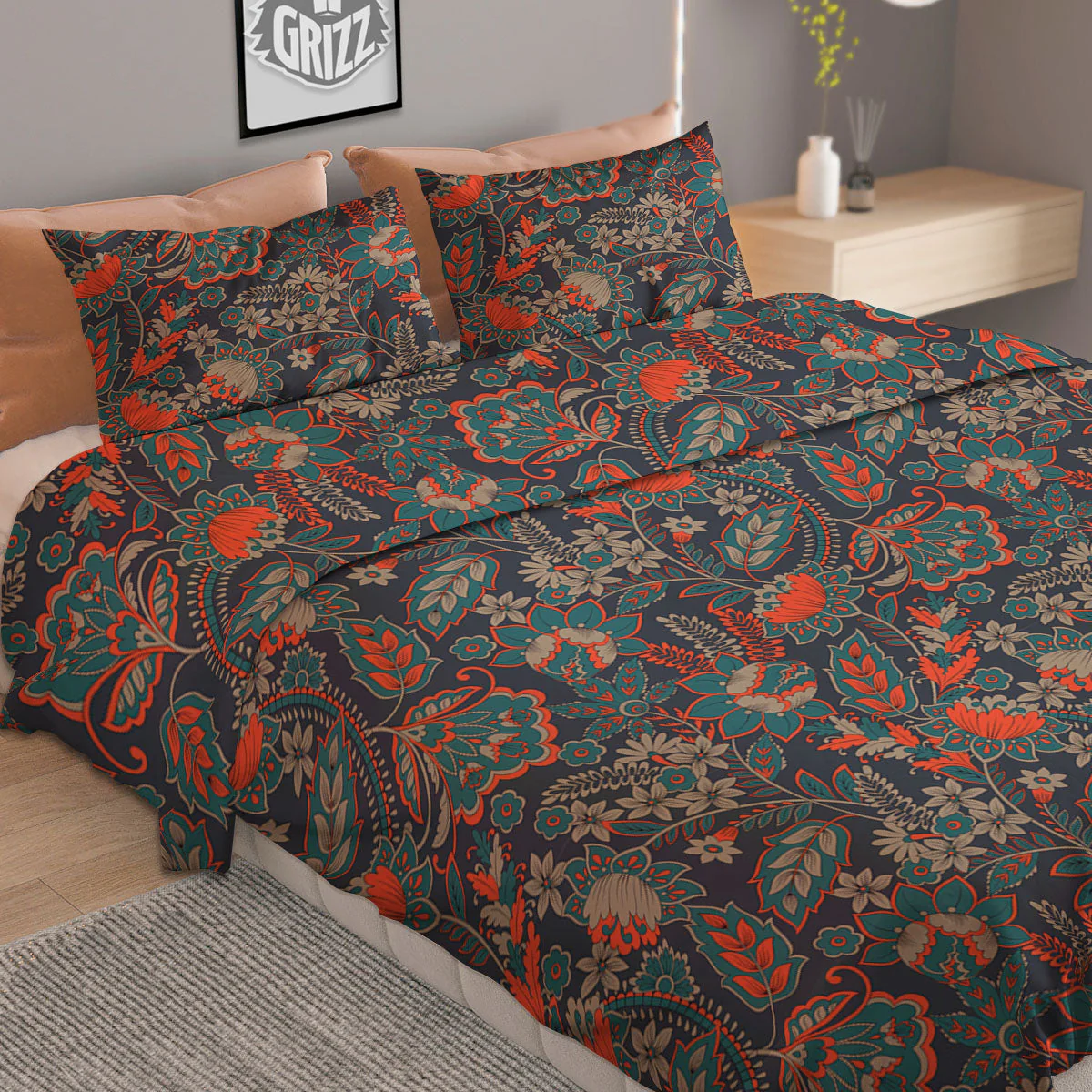 Bohemian Floral Retro Vintage Print Pattern Duvet Cover Bedding Set - Image 2