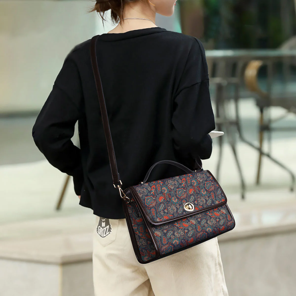 Bohemian Floral Retro Vintage Print Pattern Women's Satchel Bag - Image 3
