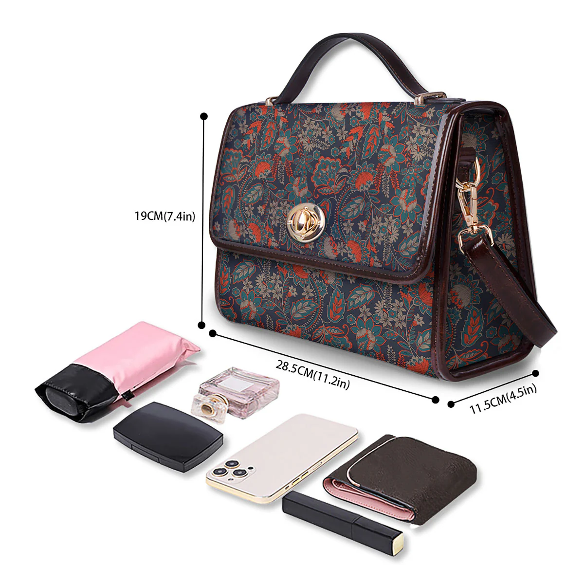 Bohemian Floral Retro Vintage Print Pattern Women's Satchel Bag - Image 4
